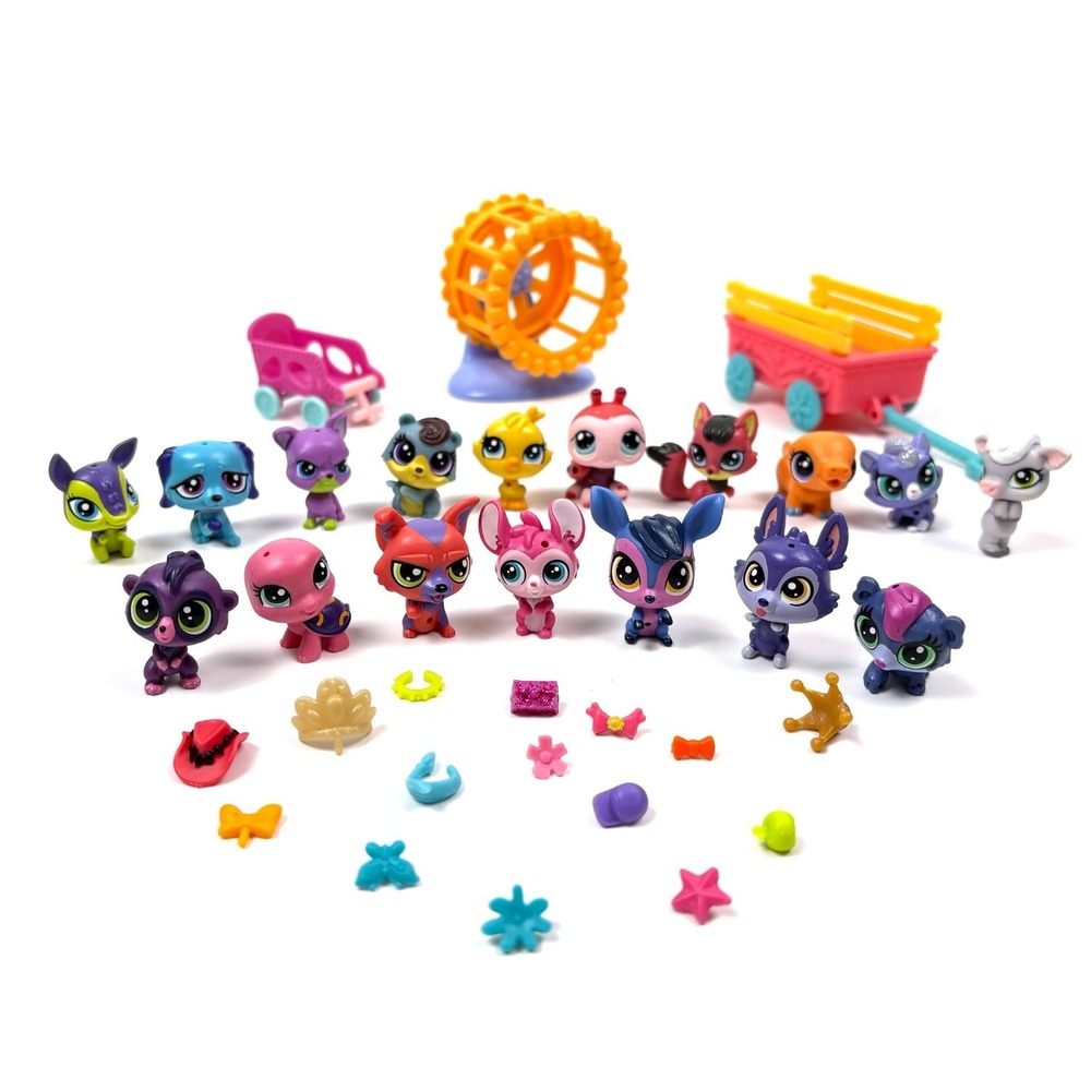 Littlest Pet Shop 17 Animals 3 VTG Ride Ons 15 Accessories Starter Set Fox Cat